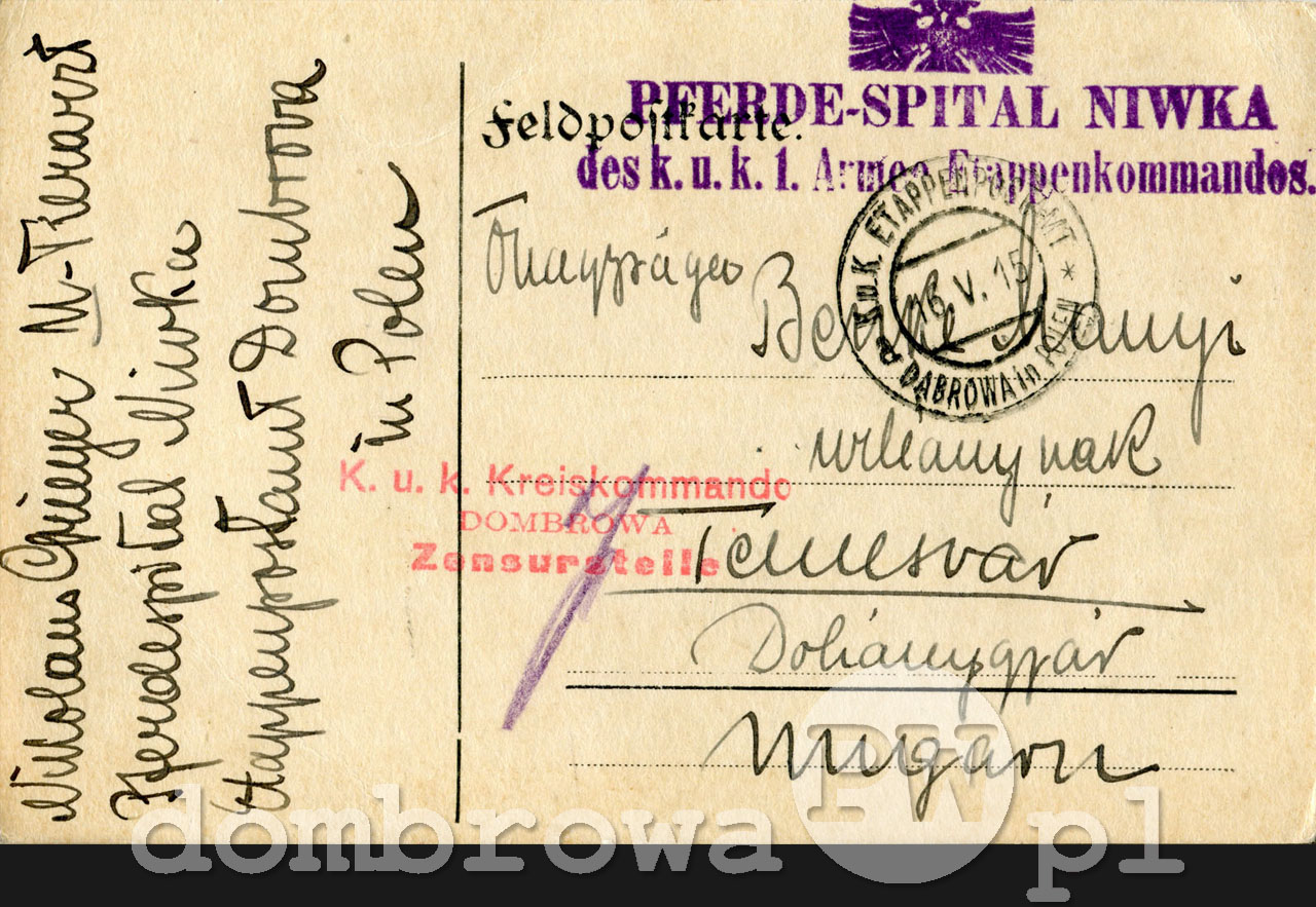 1915 r. Pferde-Spital Niwka des k.u.k. 1. Armee Etappenkommandos (karta)