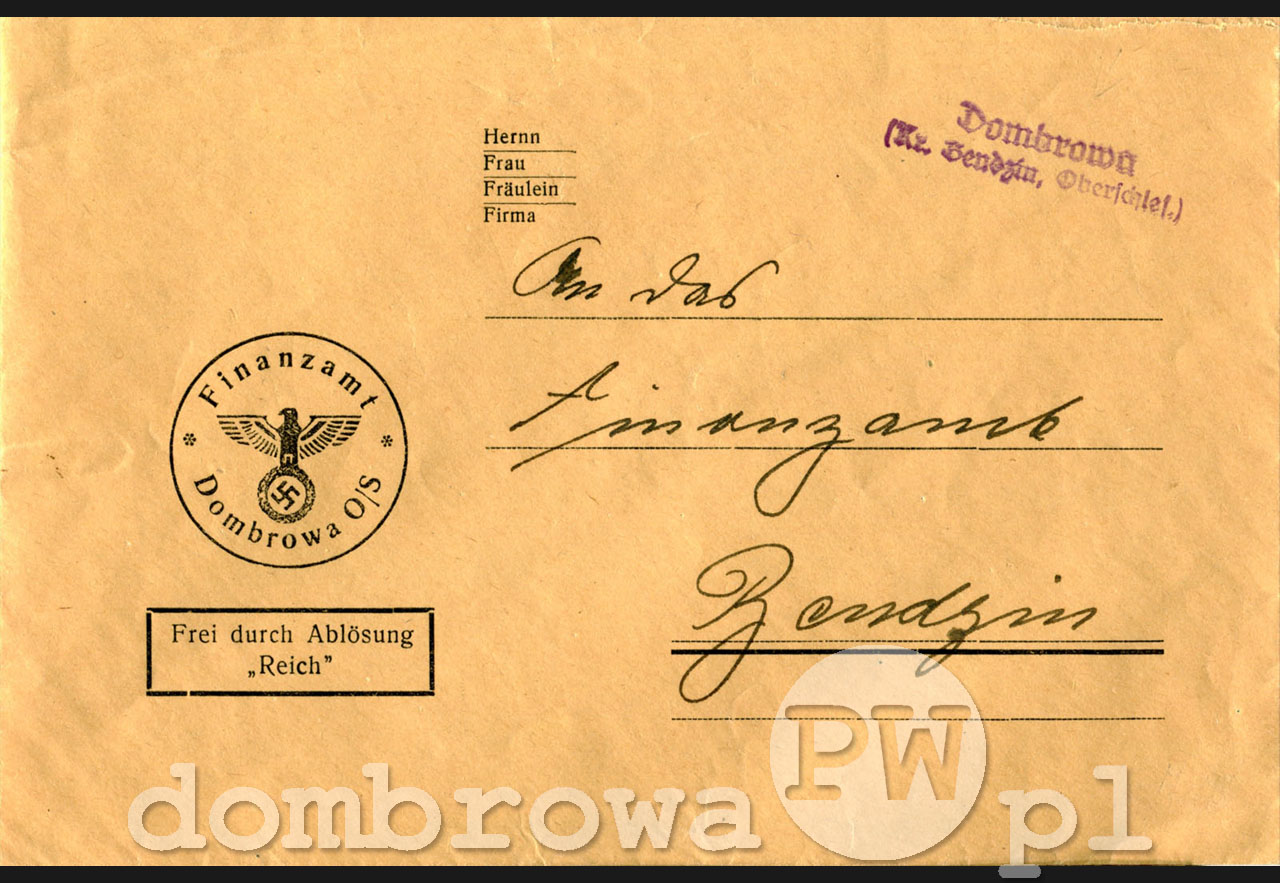 1940 r. Dombrowa O/S - Finanzamt (koperta)