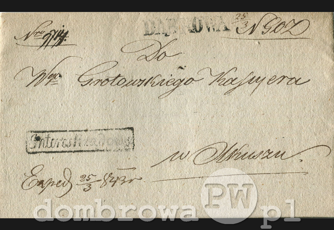 1843 r. Dąbrowa - Naczelnik Górniczy, Okręg Zachodni (list)