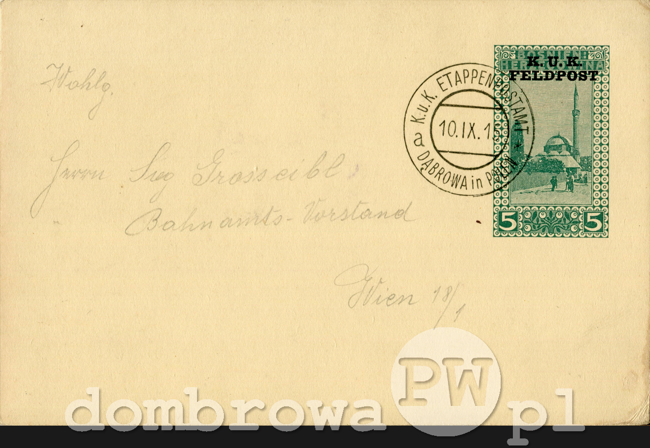 1915 r. Dąbrowa - całostka pocztowa (karta)