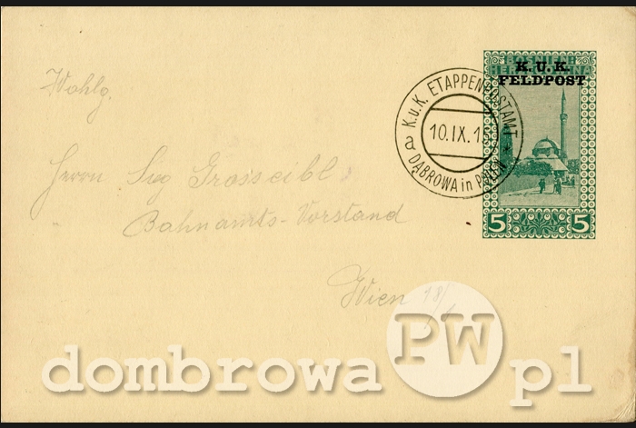 1915 r. Dąbrowa - całostka pocztowa (karta)